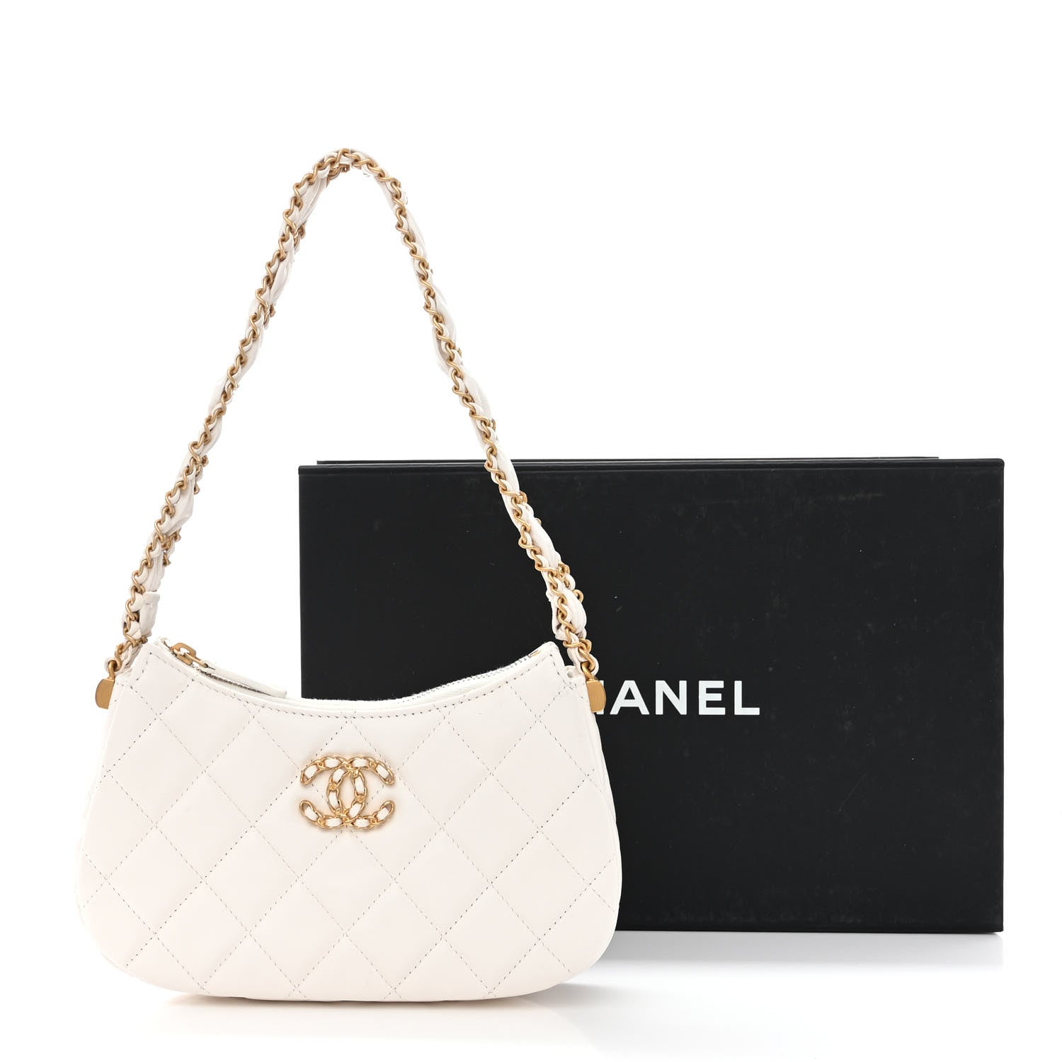 Chanel Crumpled Calfskin Quilted Braided CC Small Hobo White 11 of 11