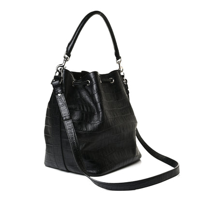 Saint Laurent Calfskin Crocodile Embossed Large Emmanuelle Bucket Bag Black 4 of 31