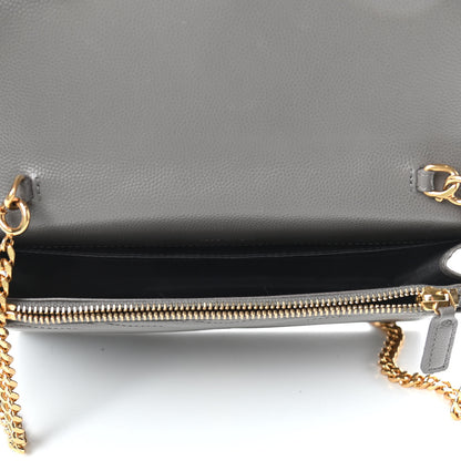 Saint Laurent Grain De Poudre Matelasse Chevron Monogram Envelope Chain Wallet Coal 4 of 4