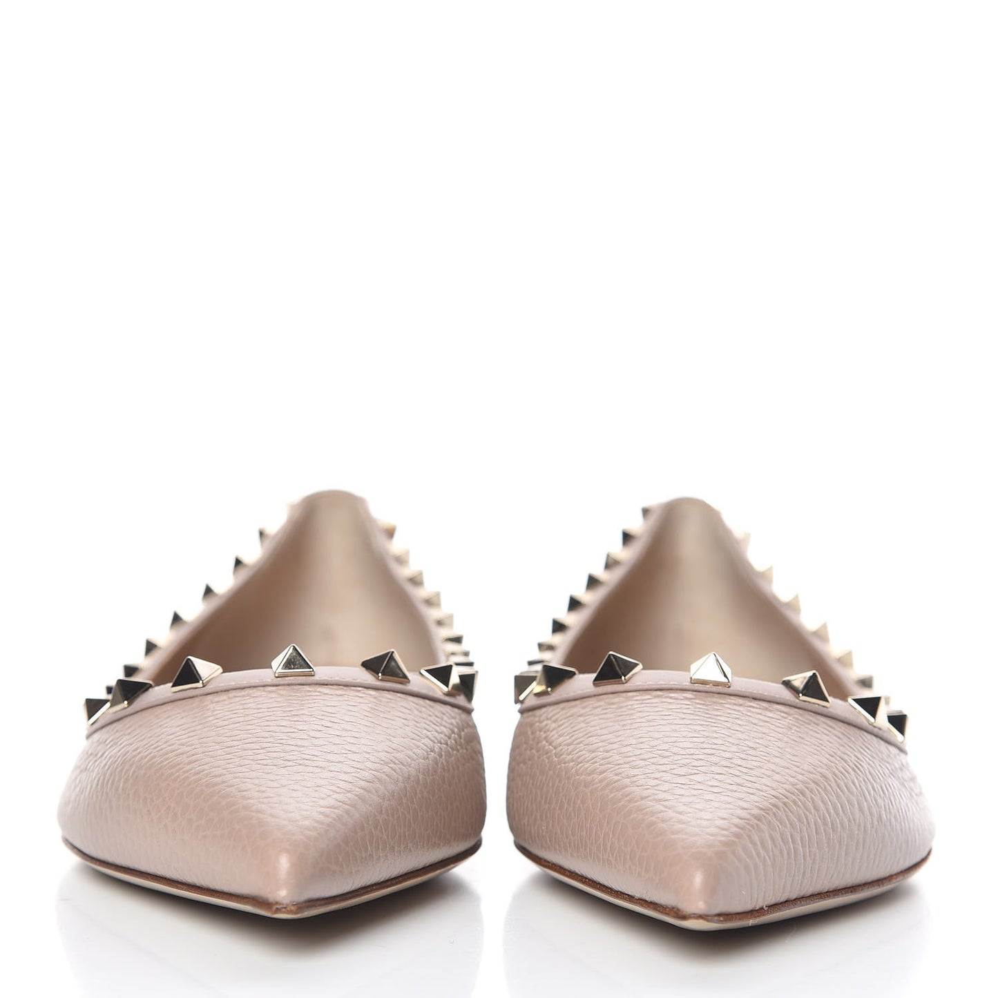 Pebbled Calfskin Rockstud Ballerina Flats 40.5 Poudre