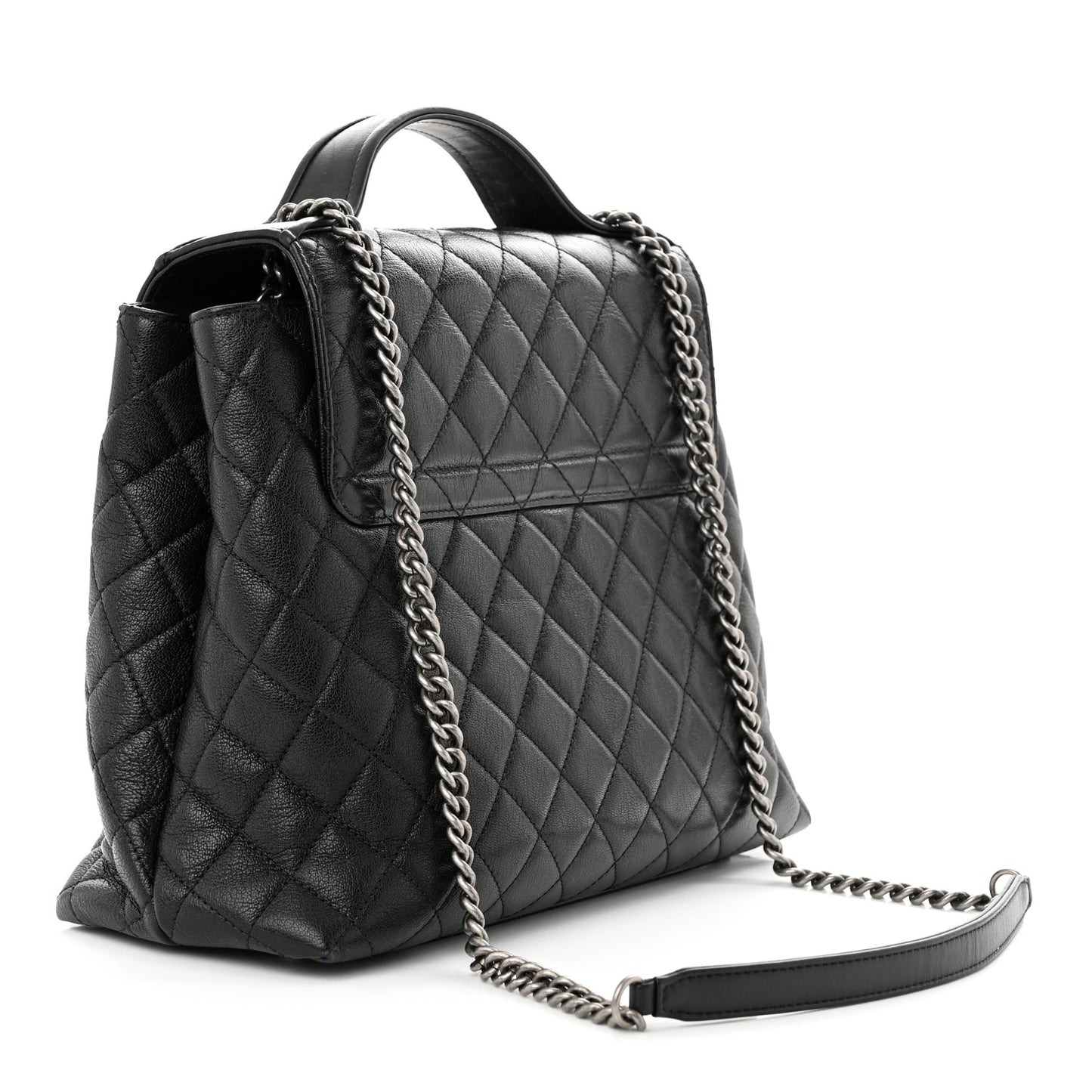 Goatskin Quilted Small CC University Shopping Tote Black