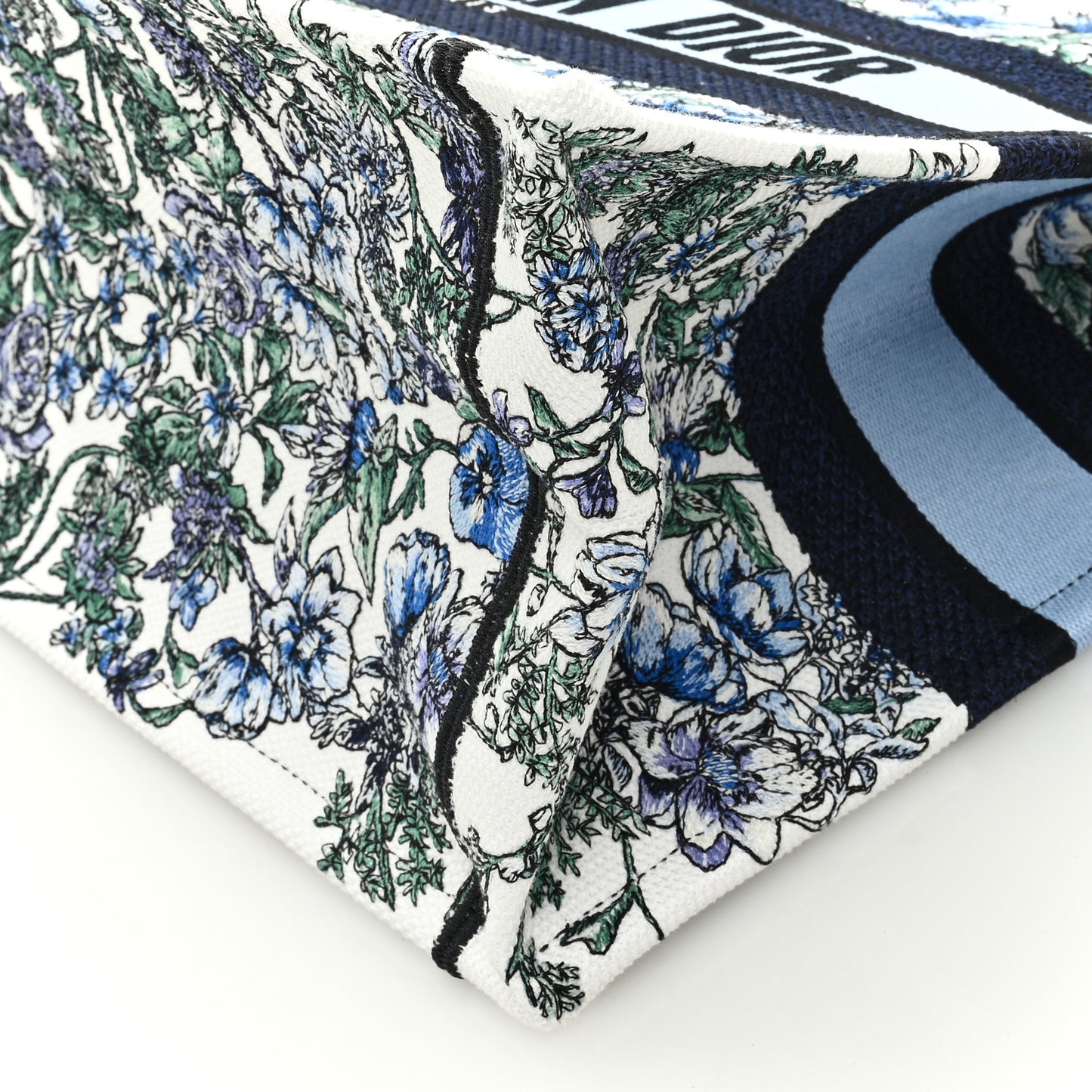 Canvas Embroidered Medium Flowers Book Tote Blue