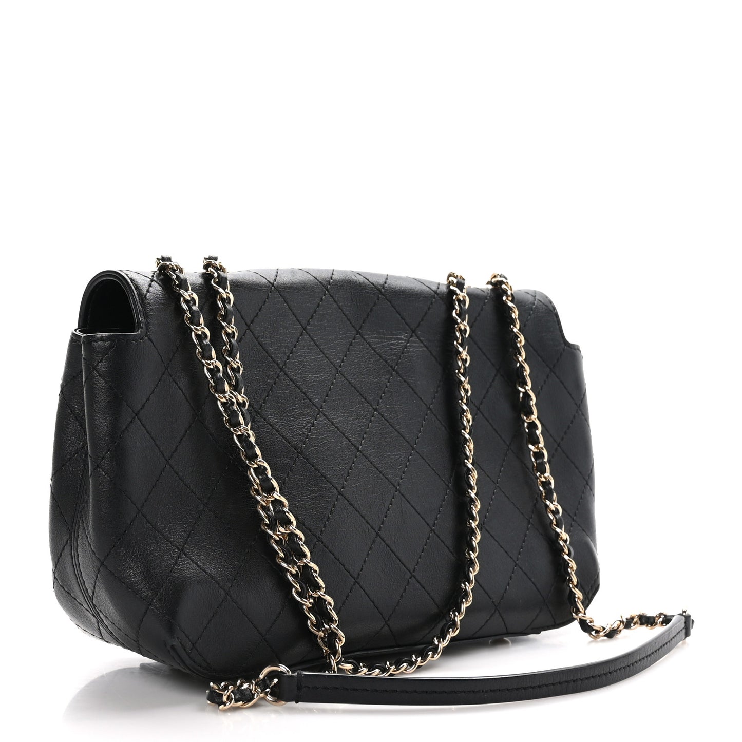 Calfskin Stitched Medium Covered CC Flap Bag Black