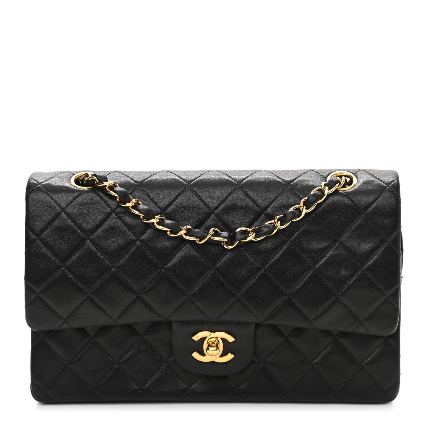Lambskin Quilted Medium Double Flap Black