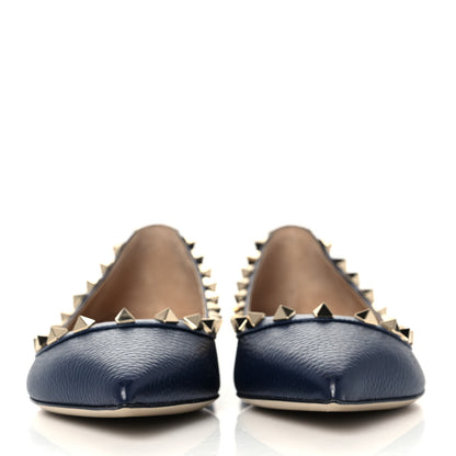 Valentino Garavani Pebbled Calfskin Rockstud Ballerina Flats 38 Marine 2 of 9