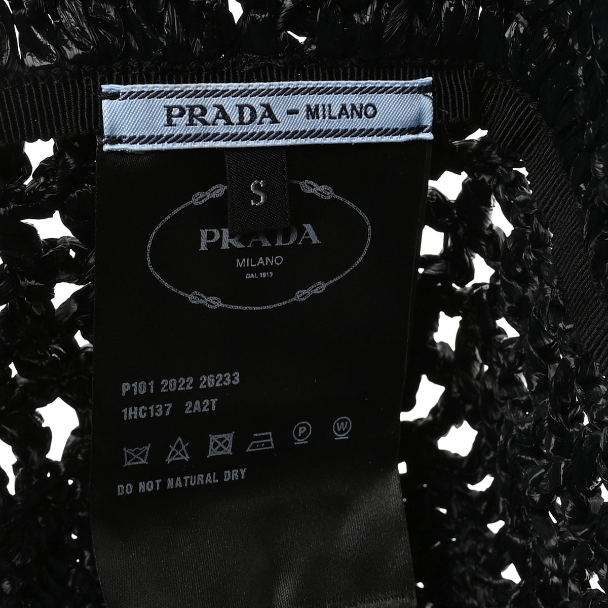 Prada Yarn Raffia Effect Crochet Logo Embroidered Womens Bucket Hat S Black 8 of 9