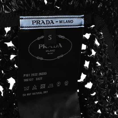 Prada Yarn Raffia Effect Crochet Logo Embroidered Womens Bucket Hat S Black 8 of 9