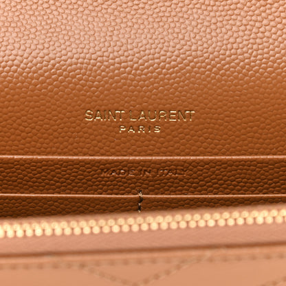 Saint Laurent Grain De Poudre Matelasse Chevron Monogram Envelope Chain Wallet Natural Dark 6 of 10