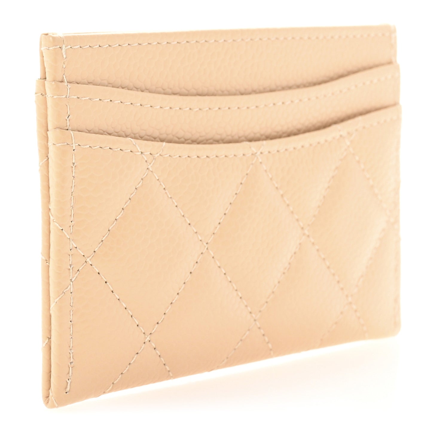 Caviar Quilted Card Holder Beige