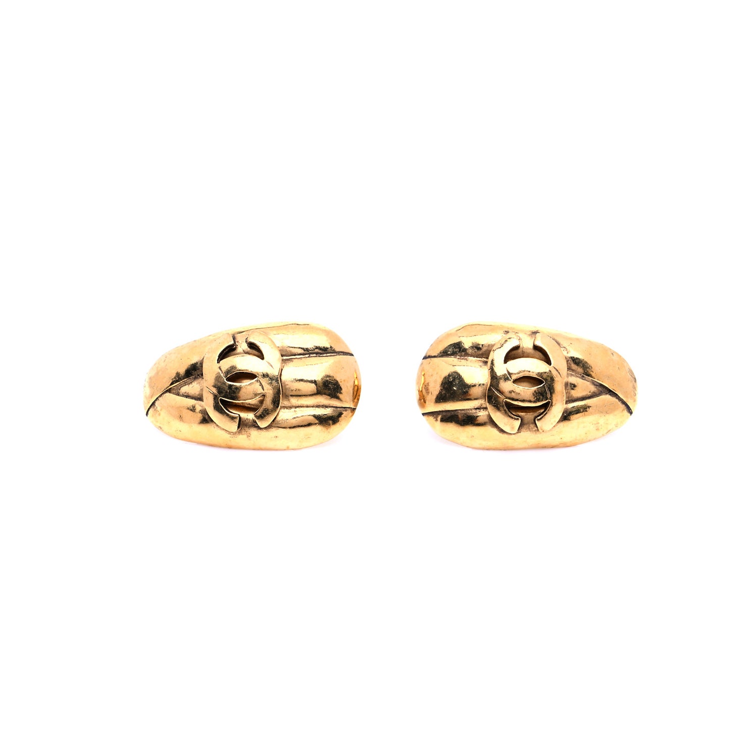Oval CC Clip On Earrings Gold
