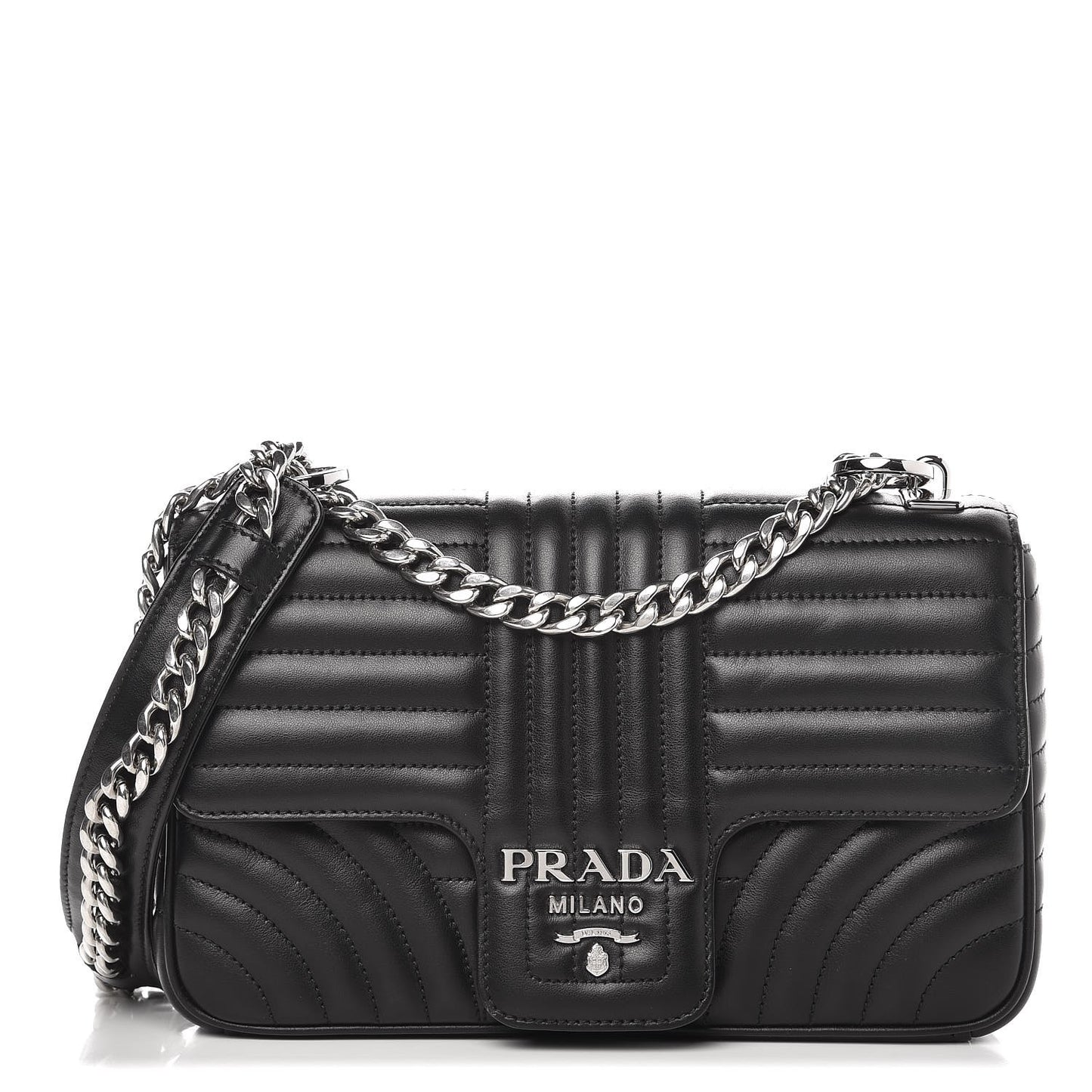 Soft Calfskin Impunture Diagramme Medium Chain Flap Shoulder Bag Black