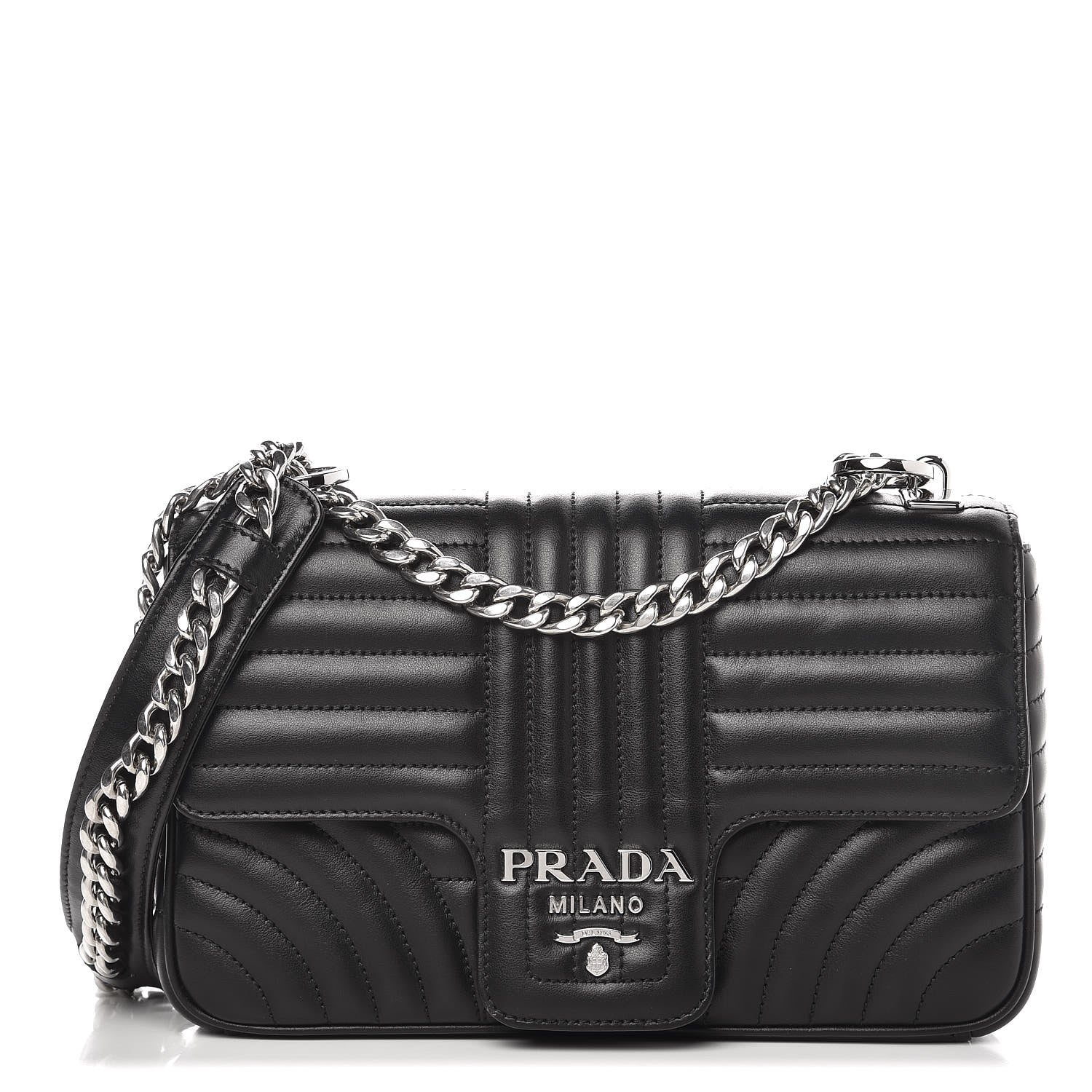 Prada Soft Calfskin Impunture Diagramme Medium Chain Flap Shoulder Bag Black 1 of 8