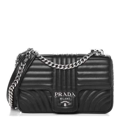 Prada Soft Calfskin Impunture Diagramme Medium Chain Flap Shoulder Bag Black 1 of 8