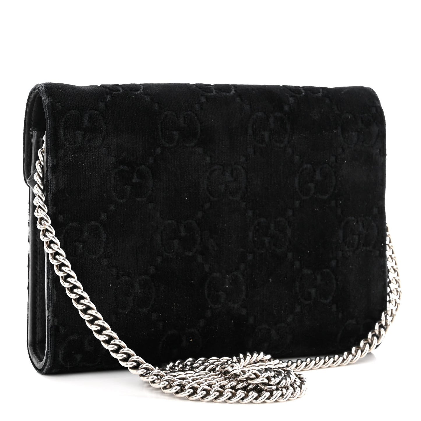 Velvet GG Monogram Mini Dionysus Chain Wallet Blue Beige Black
