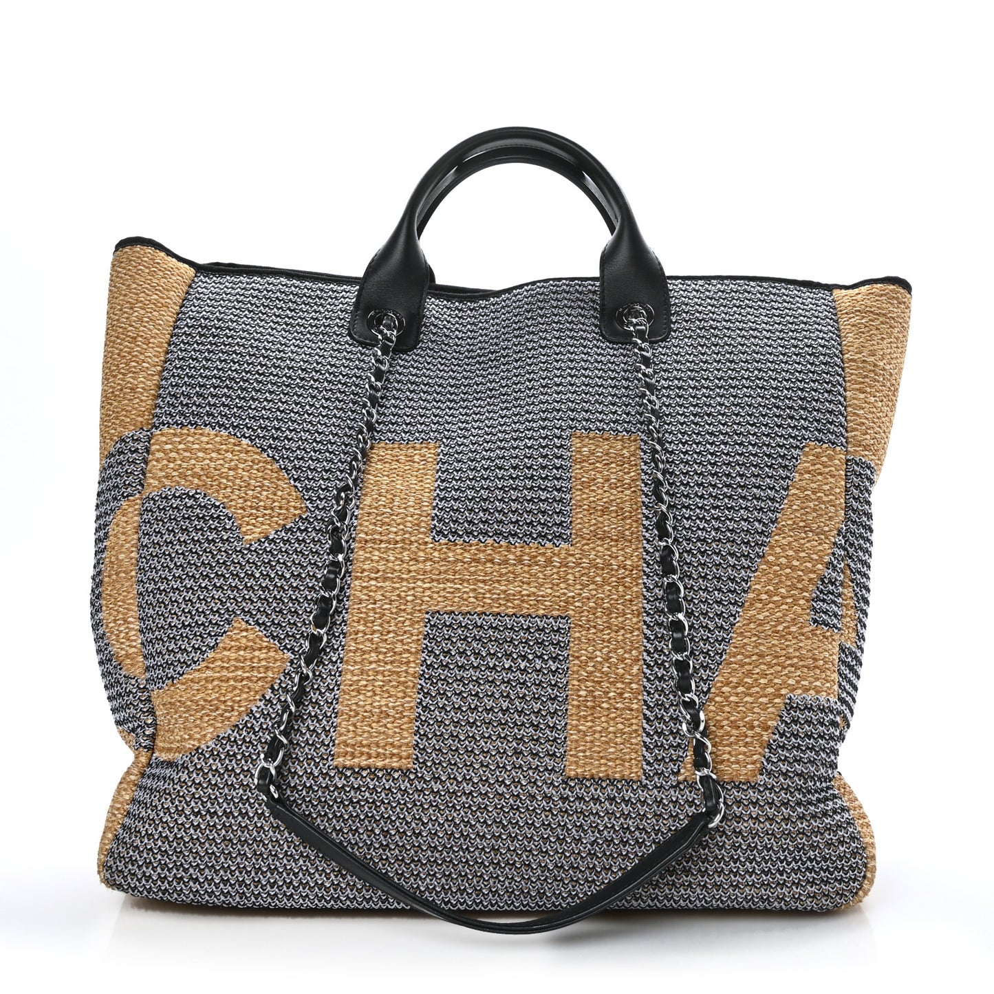 Mixed Fibers Large Shopping Bag Blue Beige