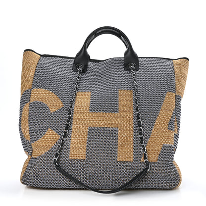 Chanel Mixed Fibers Large Shopping Bag Blue Beige 1 of 10