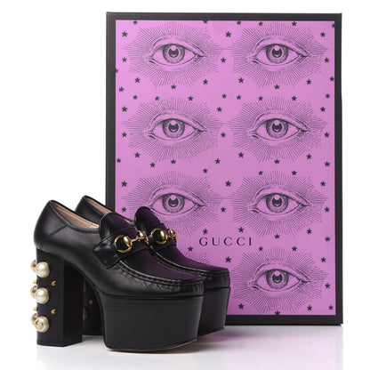 Gucci Malaga Kid Pearl Studded Vegas Platform Loafers 35 Black 11 of 11