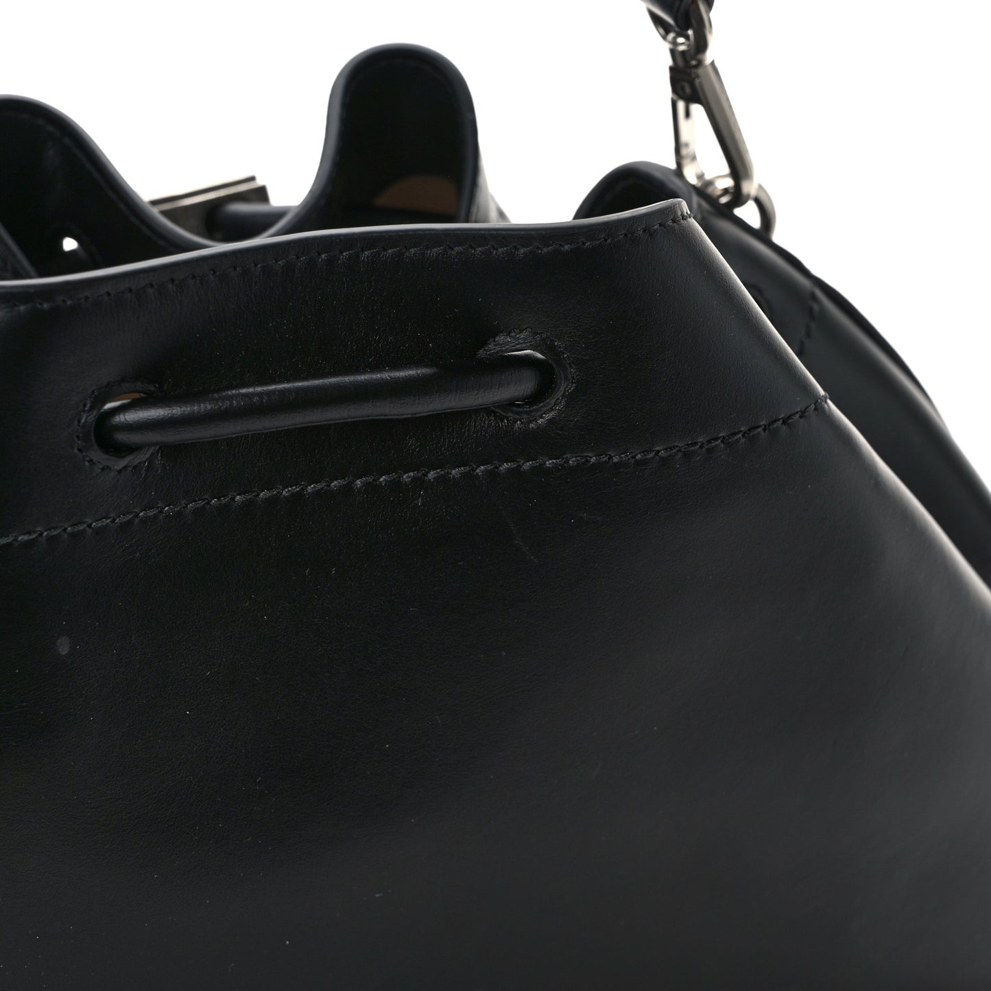 Smooth Shiny Calfskin Cinch M Bucket Bag Black