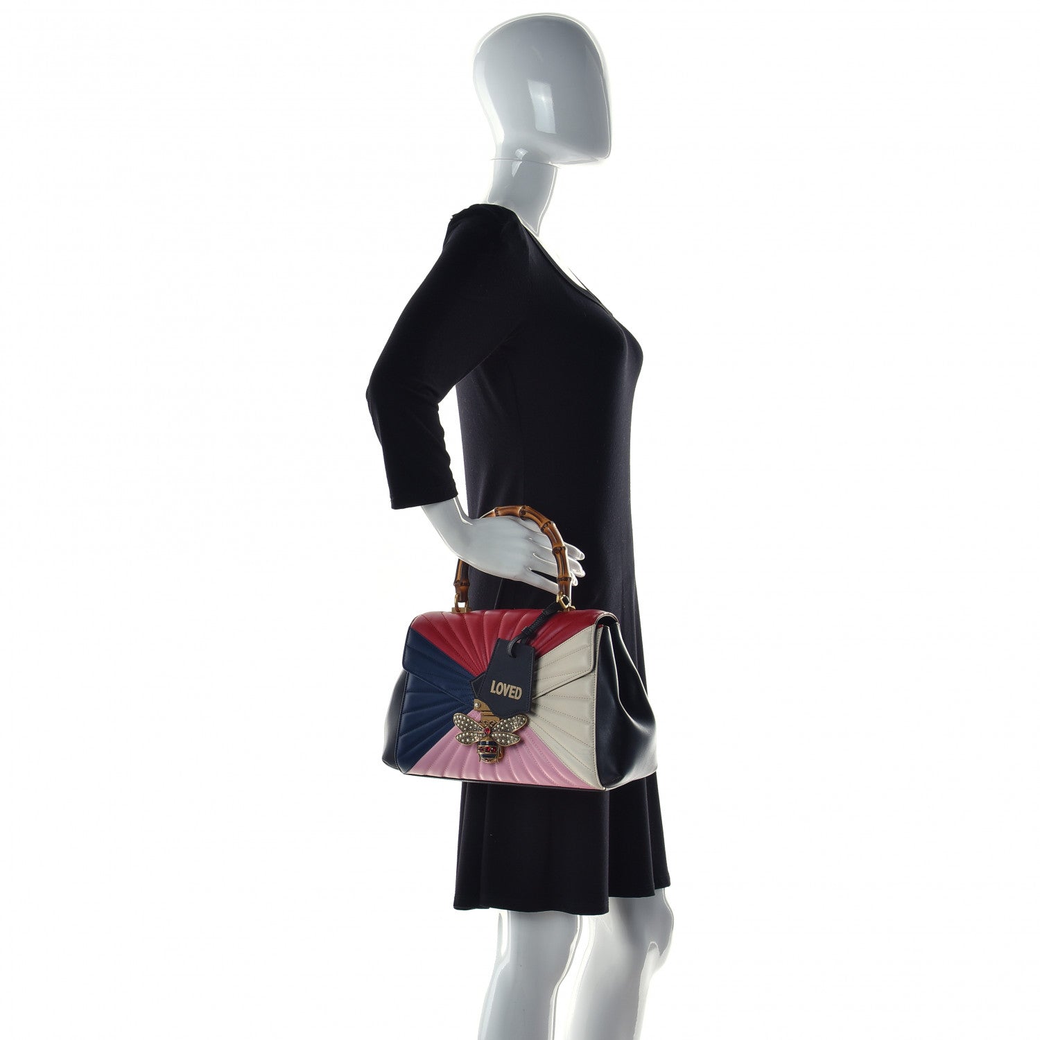 Gucci Calfskin Bamboo Trapuntata Queen Margaret Top Handle Bag Blue Agata Hibiscus Red Mystic White Sugar Pink 3 of 14