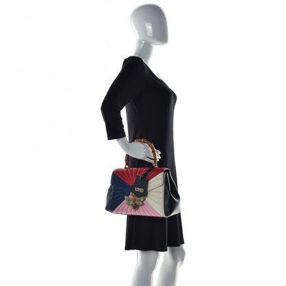 Gucci Calfskin Bamboo Trapuntata Queen Margaret Top Handle Bag Blue Agata Hibiscus Red Mystic White Sugar Pink 3 of 14