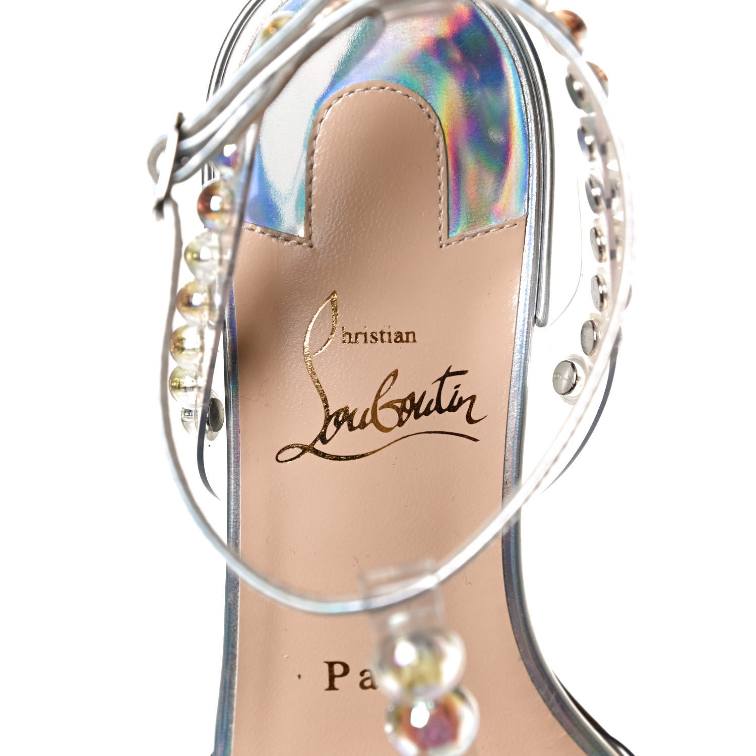 Christian Louboutin Iridescent Patent PVC Faridaravie 25 Sandals 35 Silver 9 of 10