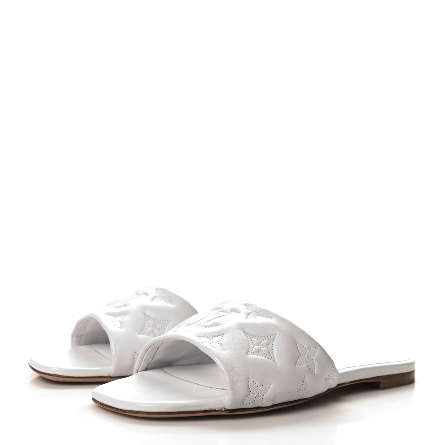 Lambskin Embossed Monogram Revival Flat Mules 37 White