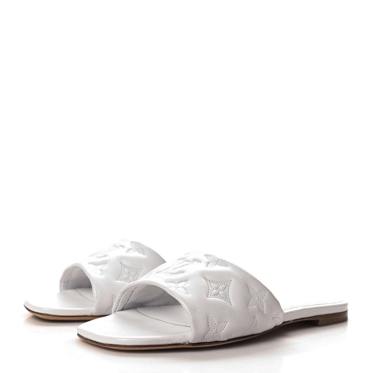 Louis Vuitton Lambskin Embossed Monogram Revival Flat Mules 37 White 3 of 8