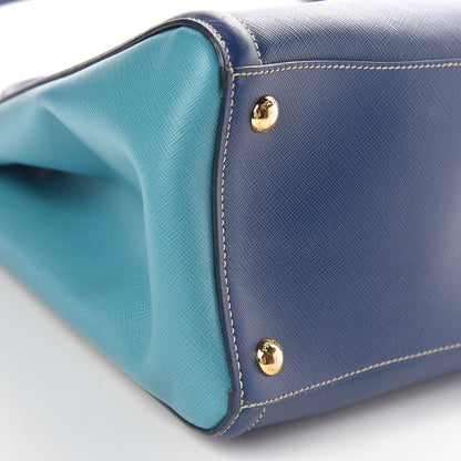 Prada Saffiano Lux Bi-Color Small Tote Bluette Turchese 9 of 17