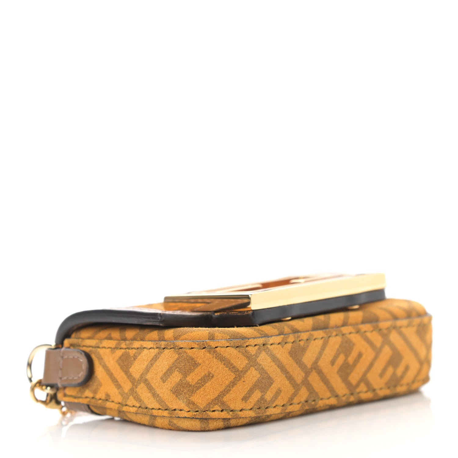 Fendi Suede Vitello Ceylon FF Nano Maxi Buckle Baguette Charm Giallo Sand 4 of 11