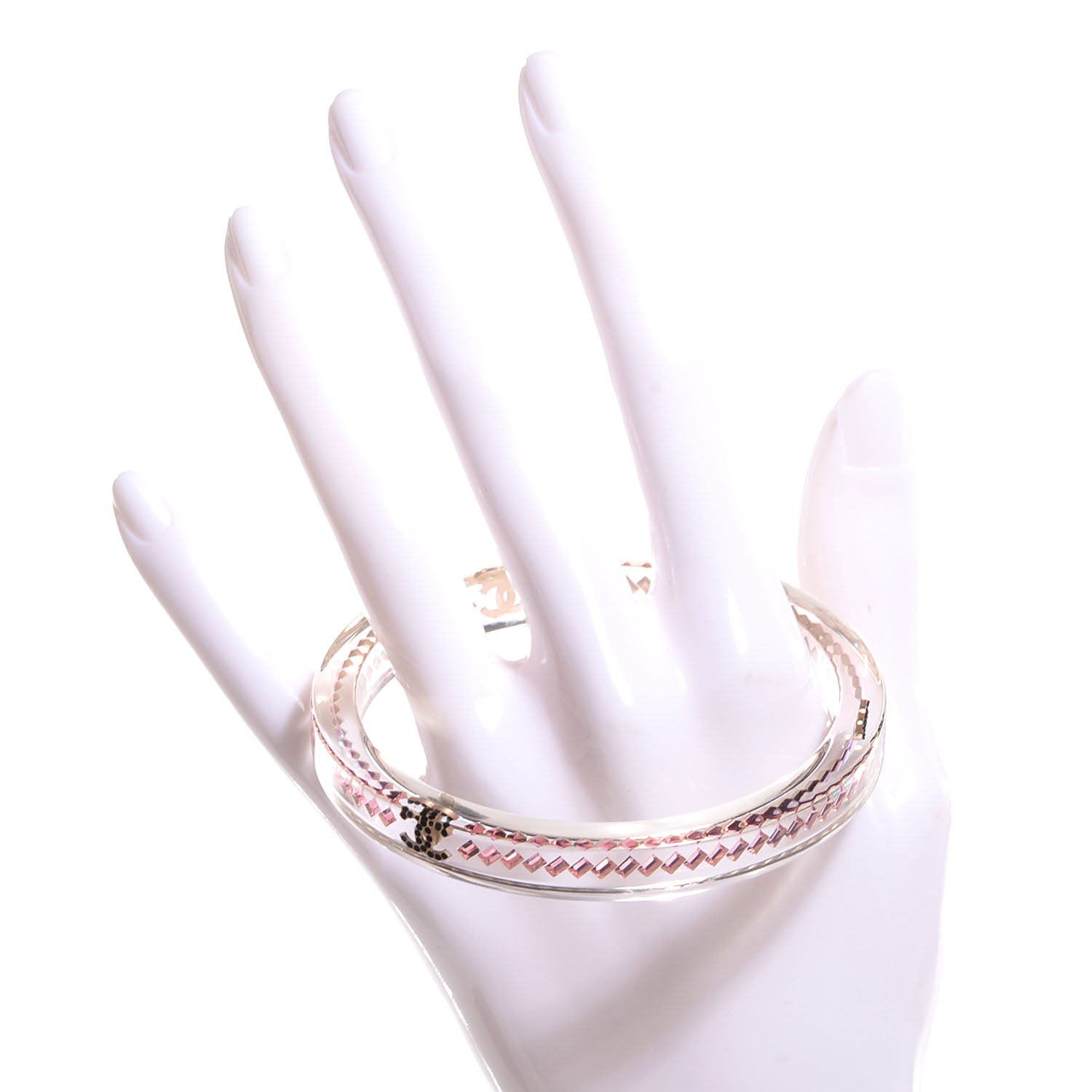 Chanel Translucent Resin Crystal CC Bracelet Pink Black 2 of 6