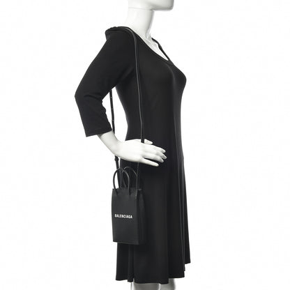 Balenciaga Squared Calfskin Logo Shopping Phone Holder Bag Black 2 of 10