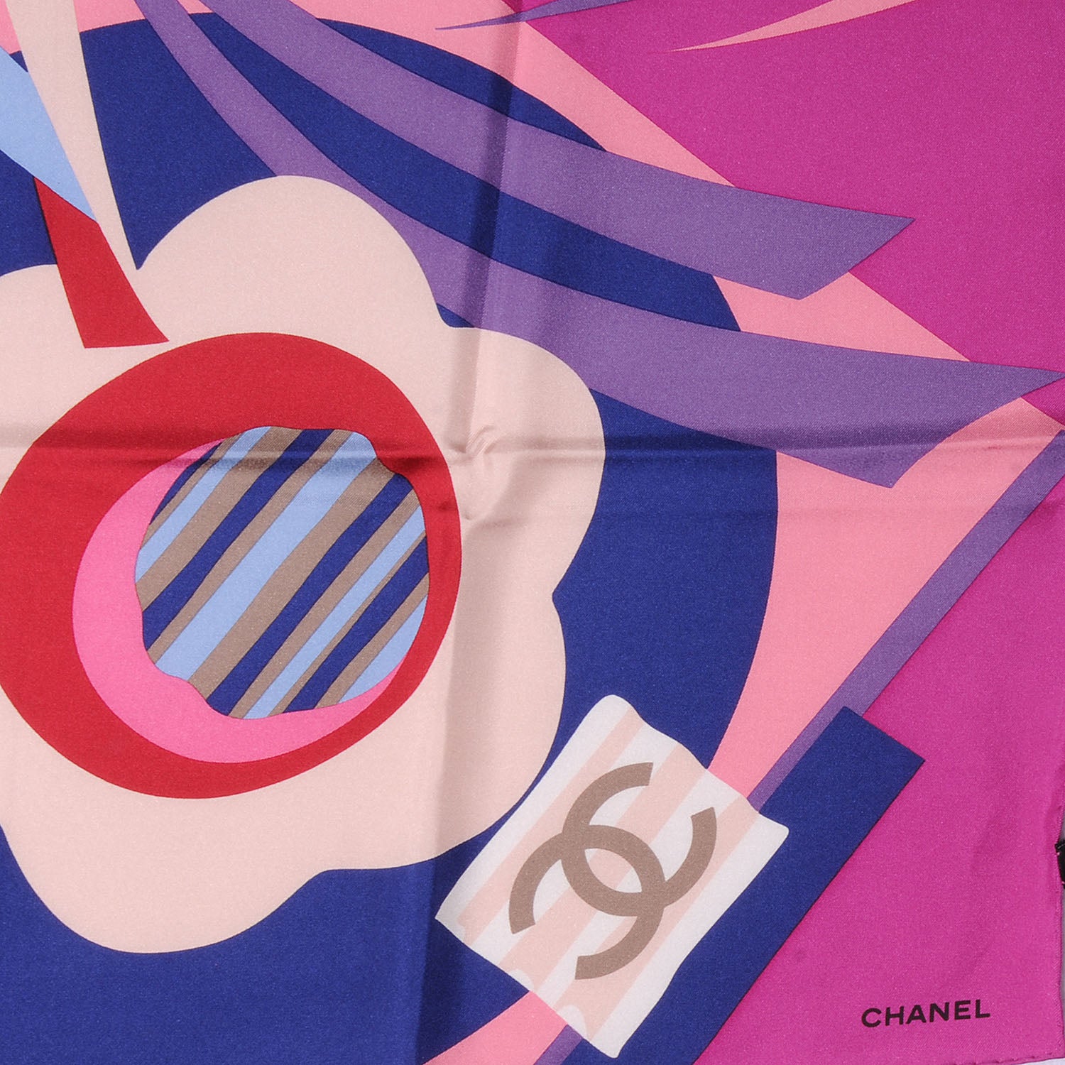 Chanel Silk CC Abstract Floral Square Scarf Pink Purple 3 of 5