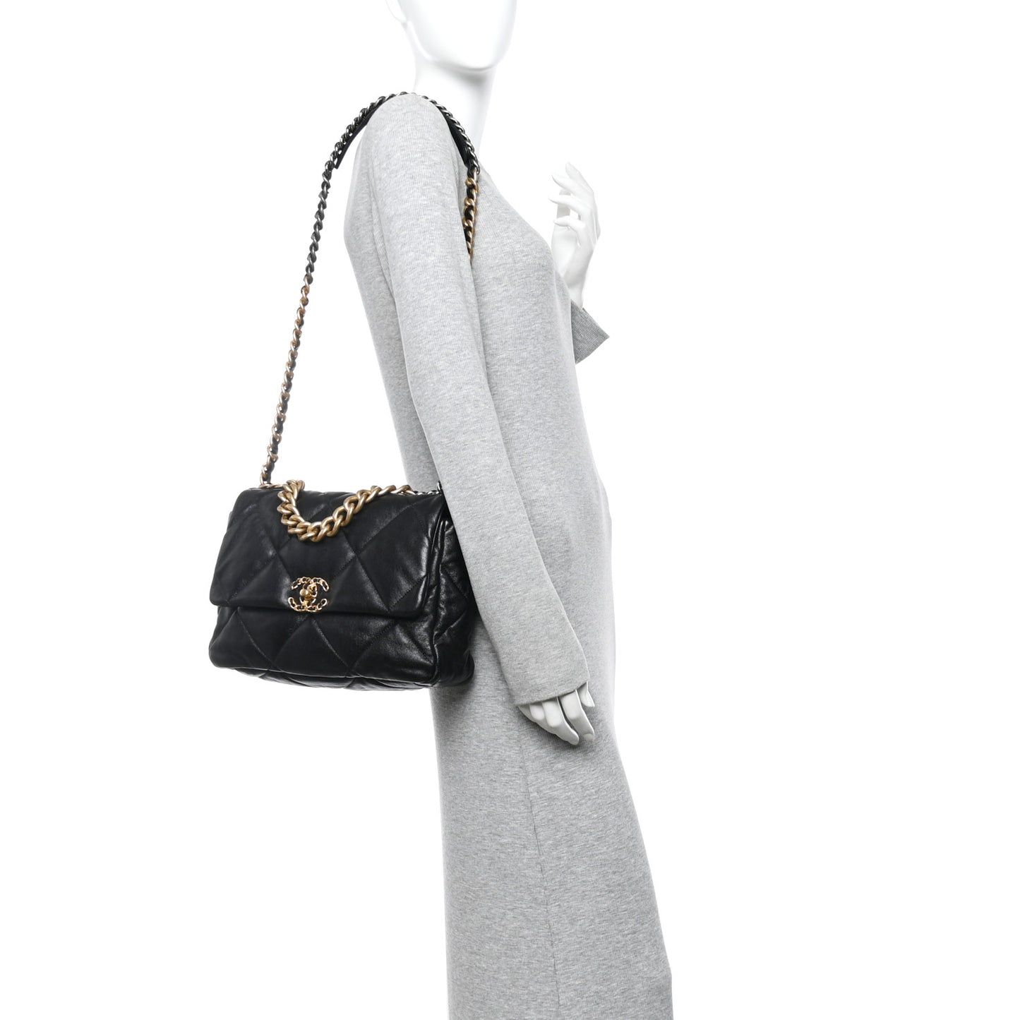 Lambskin Quilted Large Chanel 19 Flap Black