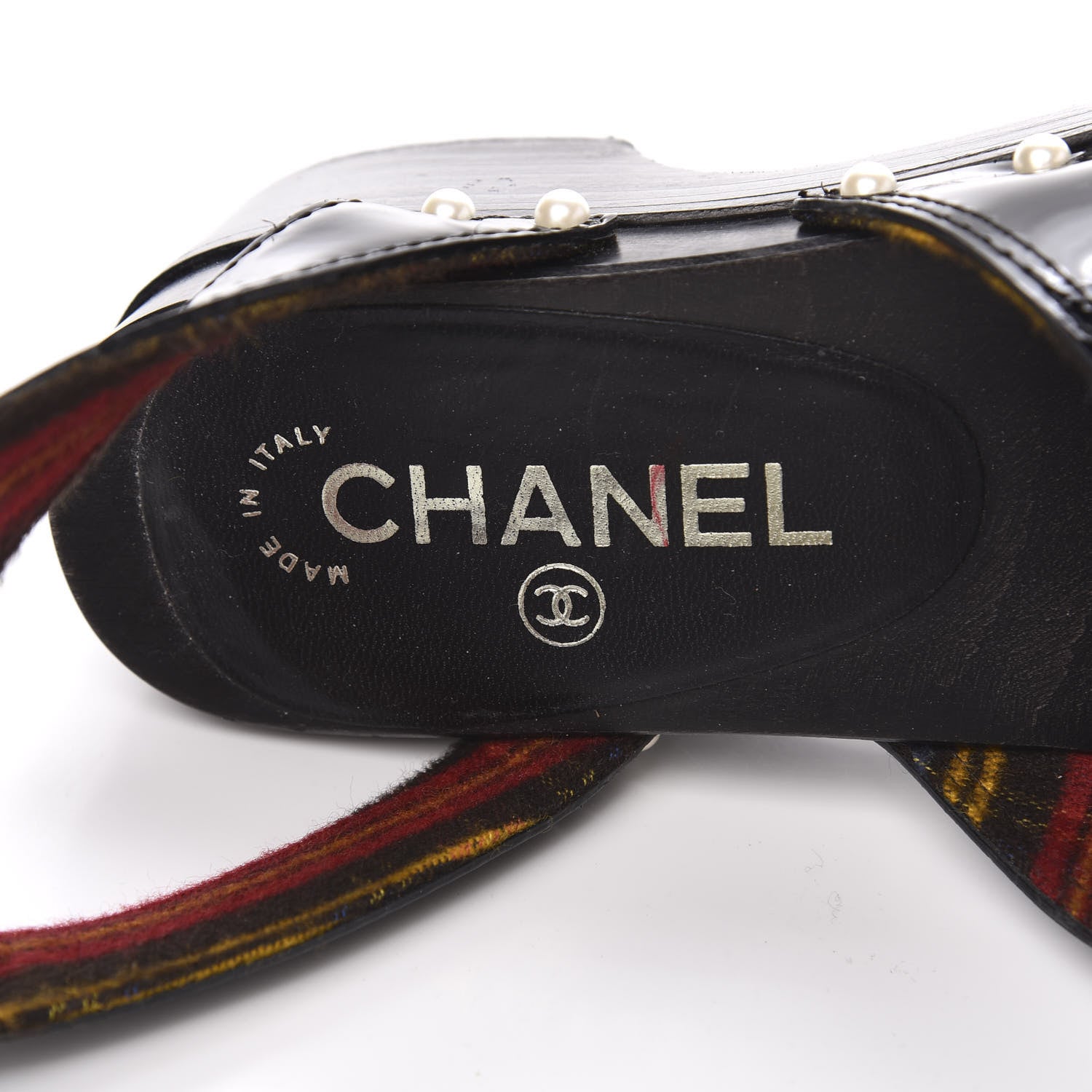 Chanel Patent Calfskin Pearl Ankle Wrap Clogs 35 Black 8 of 9