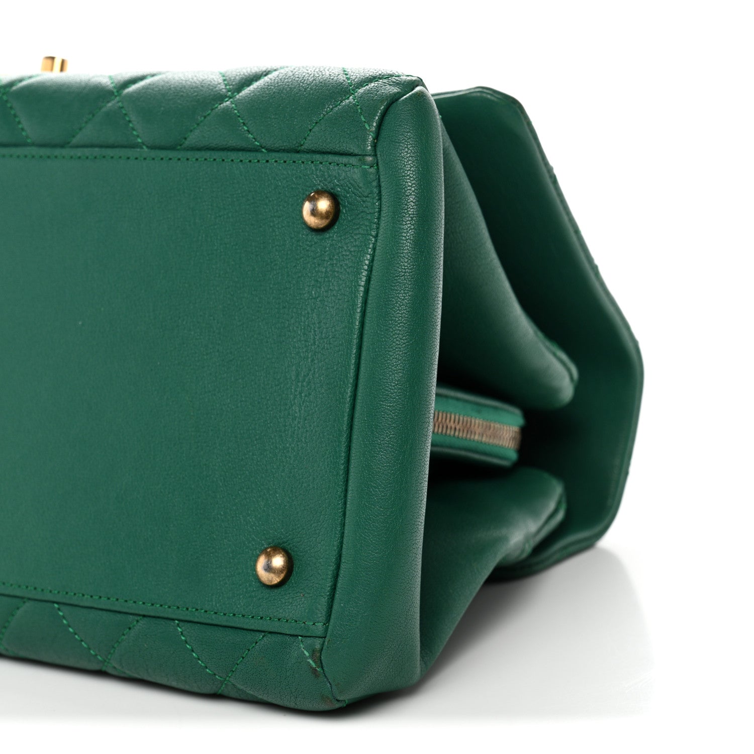 Chanel Shiny Sheepskin Quilted Large Trapezio Flap Green 10 of 10