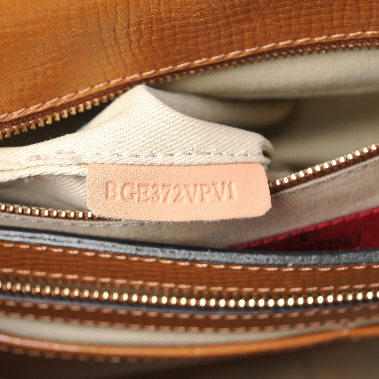 Textured Calfskin Rockstud Frame Handle Bag Tan