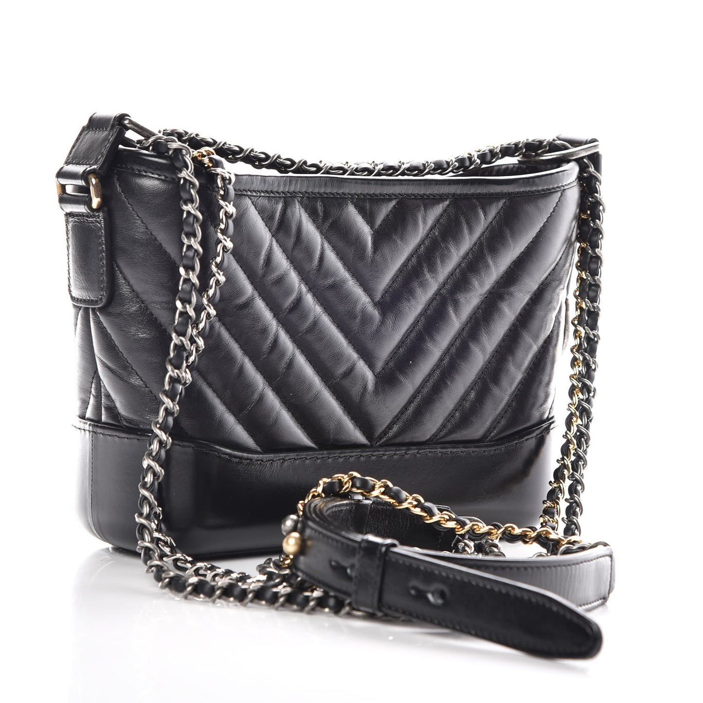 Aged Calfskin Chevron Quilted Small Gabrielle Hobo Black