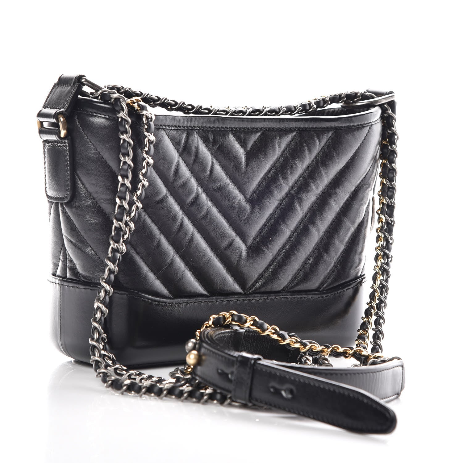 Chanel Aged Calfskin Chevron Quilted Small Gabrielle Hobo Black 3 of 14