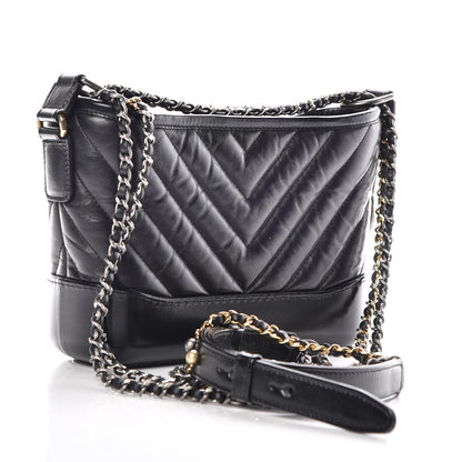 Chanel Aged Calfskin Chevron Quilted Small Gabrielle Hobo Black 3 of 14