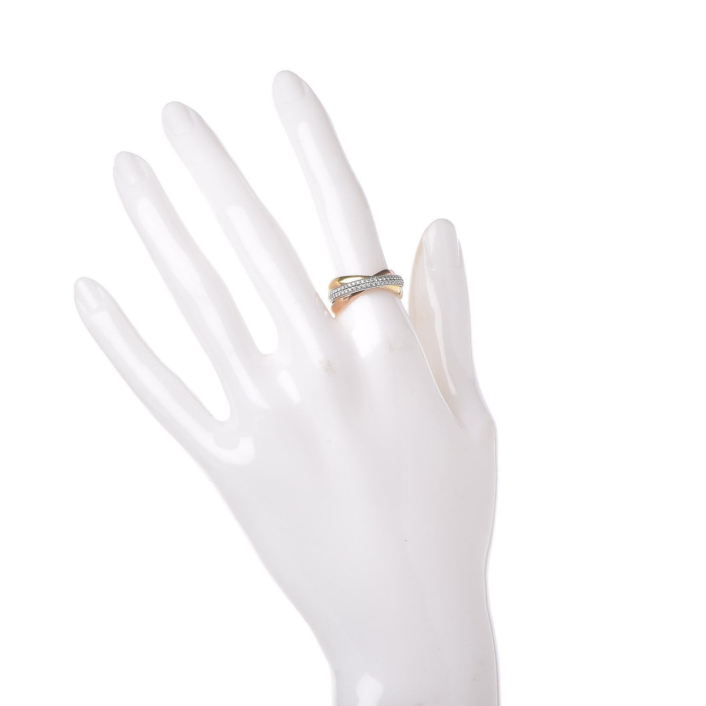 18K White Yellow Pink Gold Diamond Small Trinity Paved Ring 53 6.25
