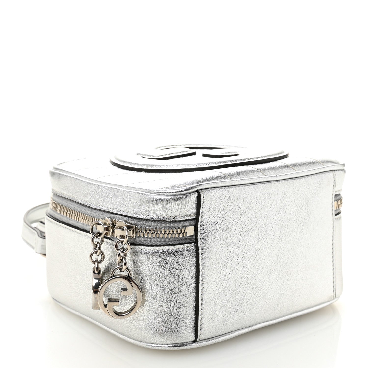 Gucci Metallic Sakai Be Green Calfskin Diagonal Stitched Blondie Top Handle Bag Silver 4 of 10