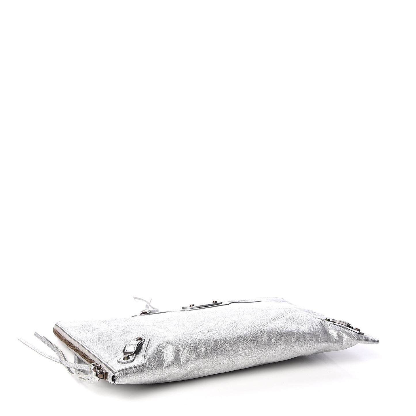 Agneau Classic Hardware Small Pouch Gris Aluminum