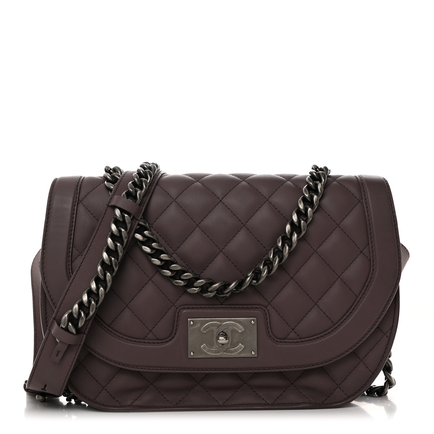 Chanel Calfskin Quilted Large Double Chained Messenger Flap Grey 1 of 10