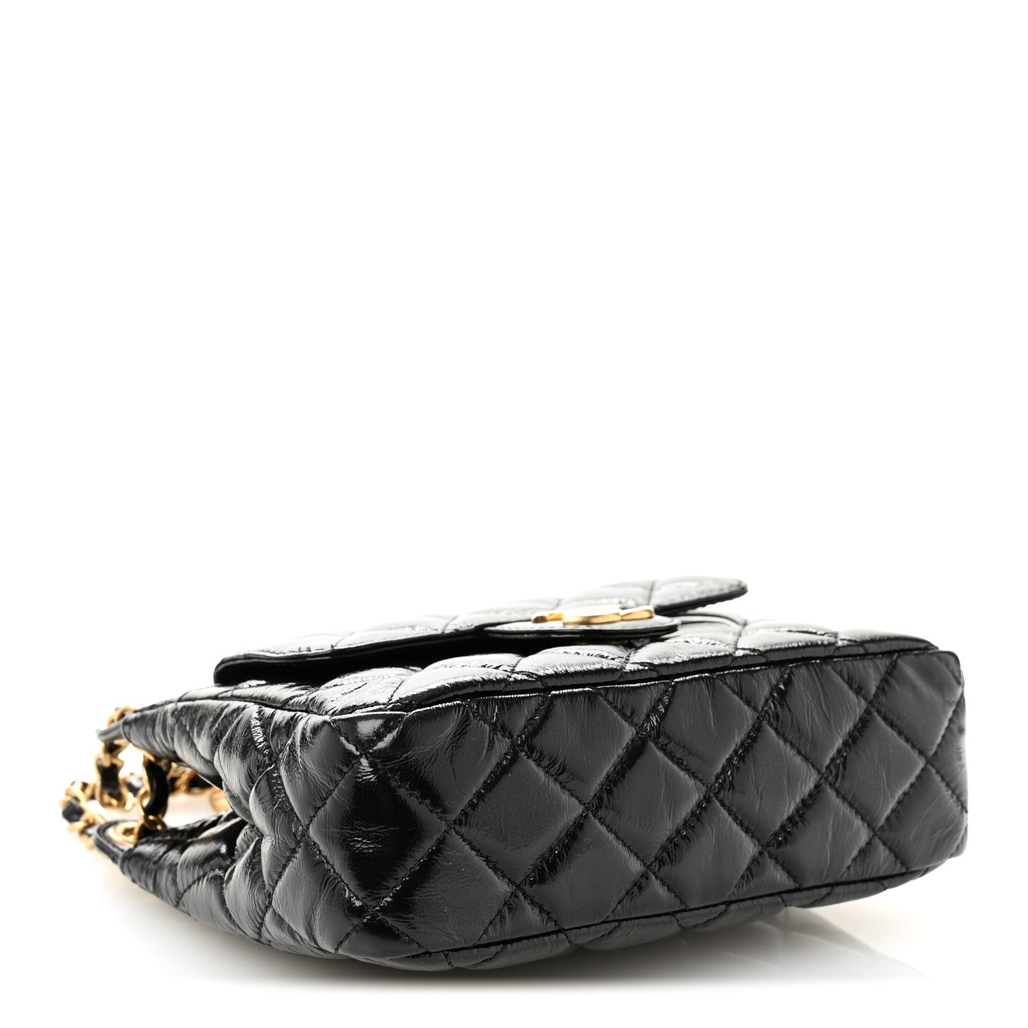 Chanel Shiny Crumpled Calfskin Quilted Small Wavy CC Hobo Black 4 of 10