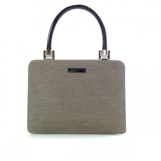 Canvas Patent Leather Framed Evening Bag