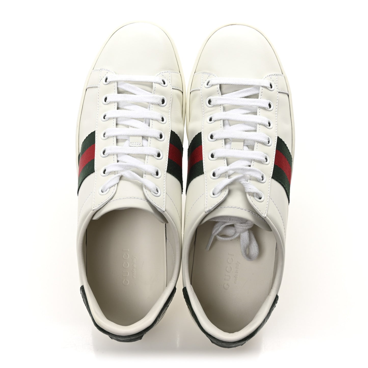Calfskin Crocodile Web Womens Ace Sneakers 38.5 White Green