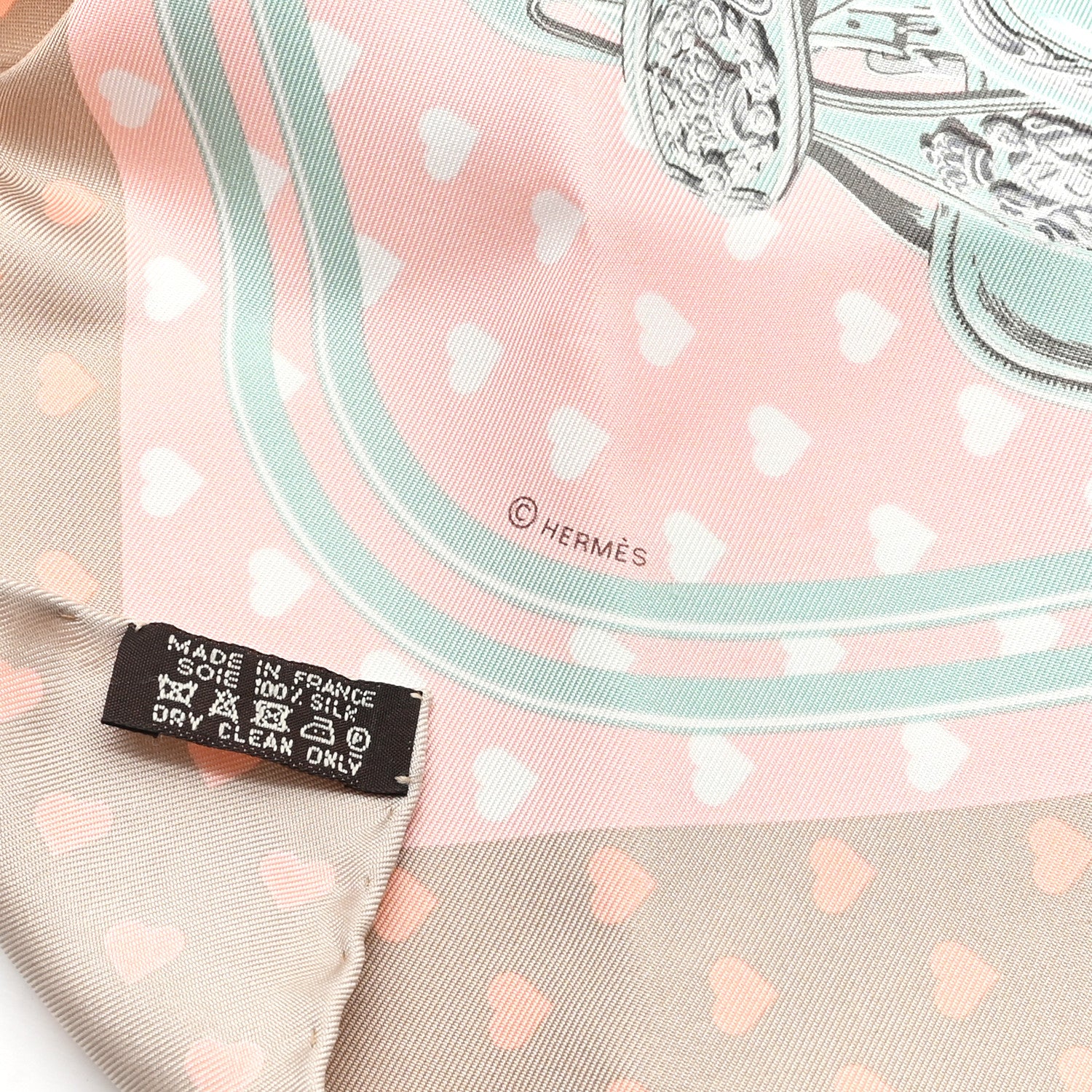 Hermes Silk Brides De Gala Love Pocket Square Beige Rose Dragee Vert Amande 3 of 3