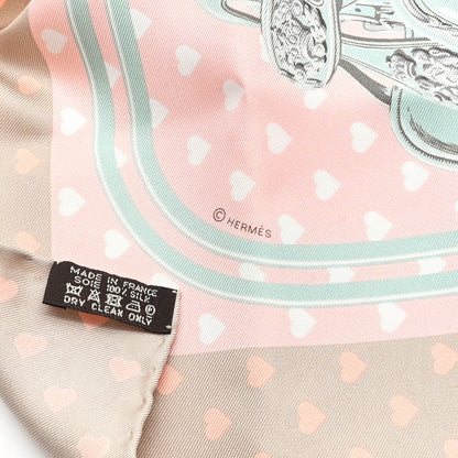 Hermes Silk Brides De Gala Love Pocket Square Beige Rose Dragee Vert Amande 3 of 3