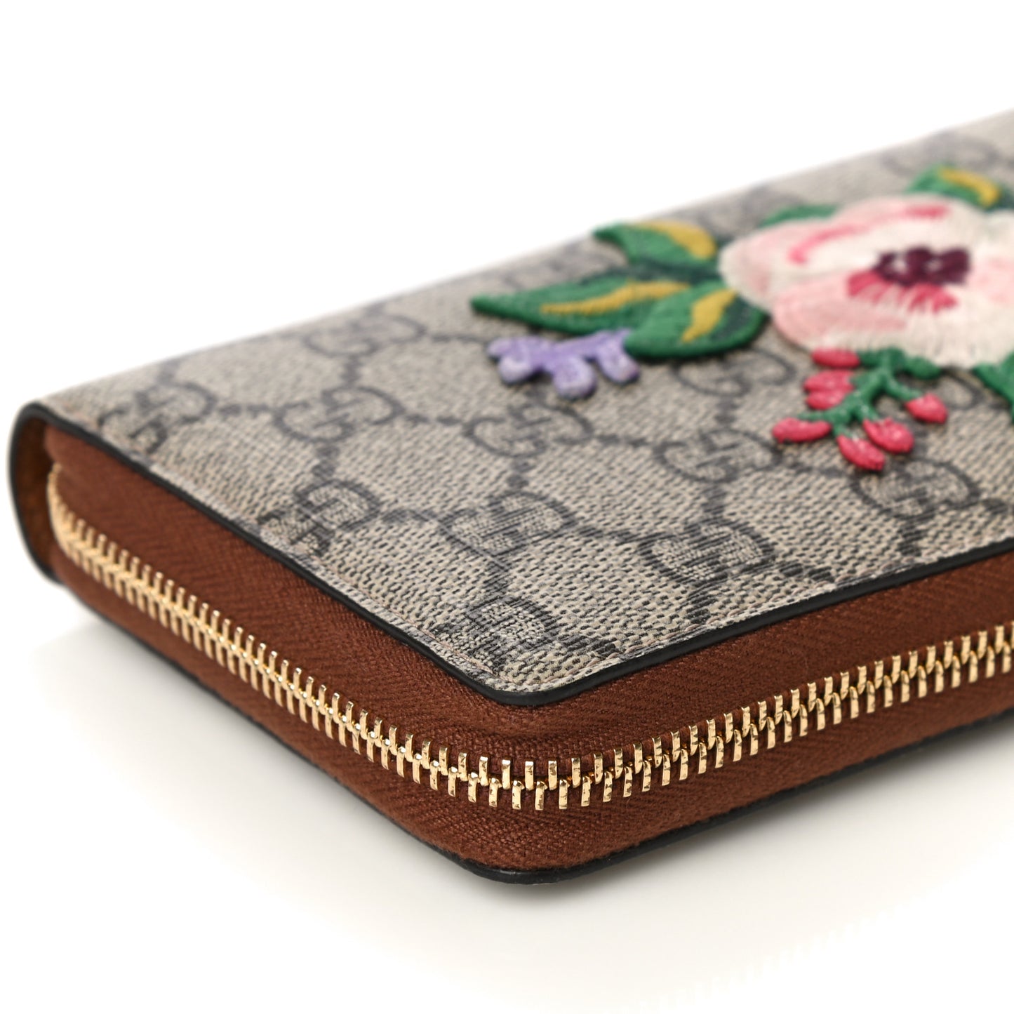 GG Supreme Monogram Garden Embroidered Zip Around Wallet