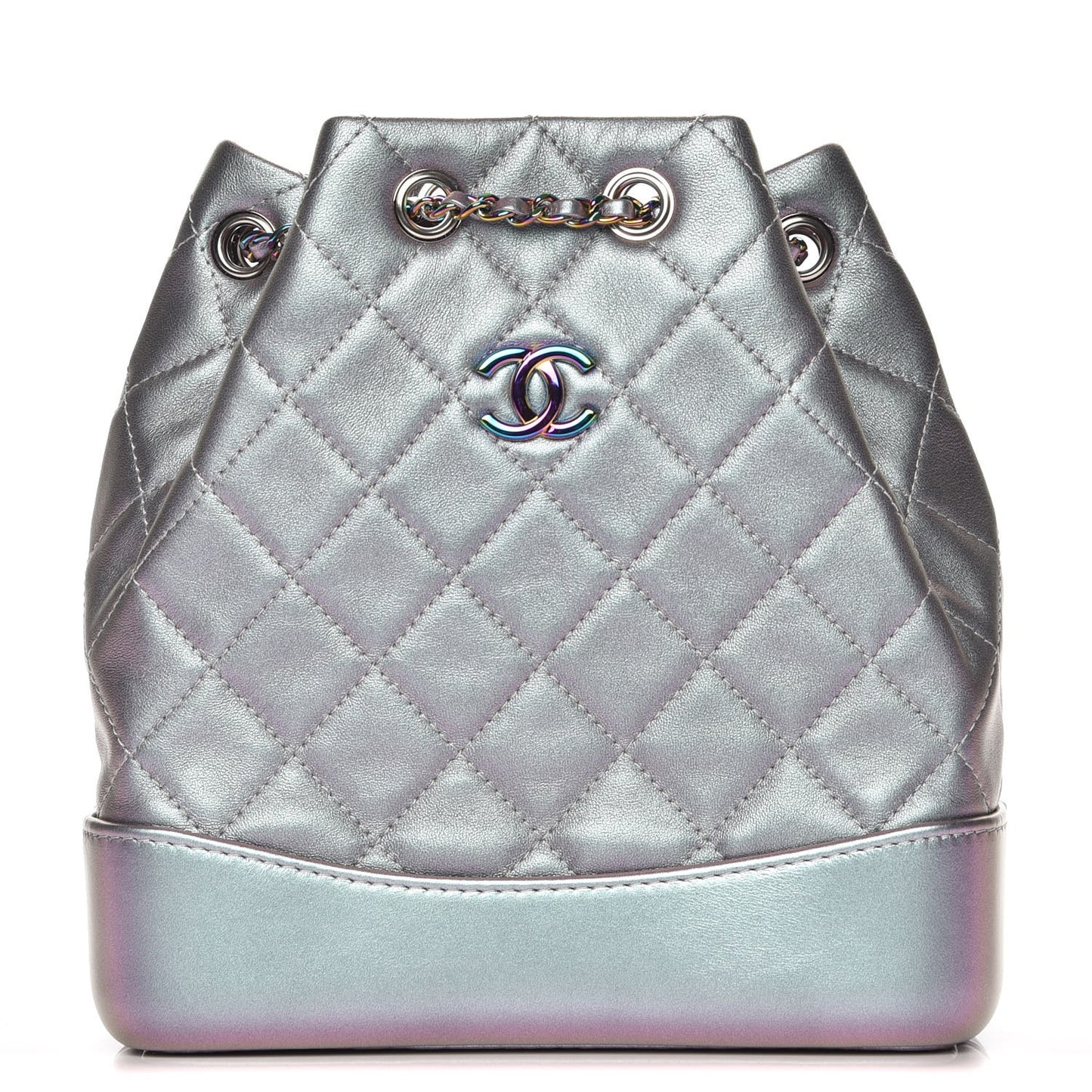 Iridescent Lambskin Calfskin Quilted Gabrielle Backpack Light Purple